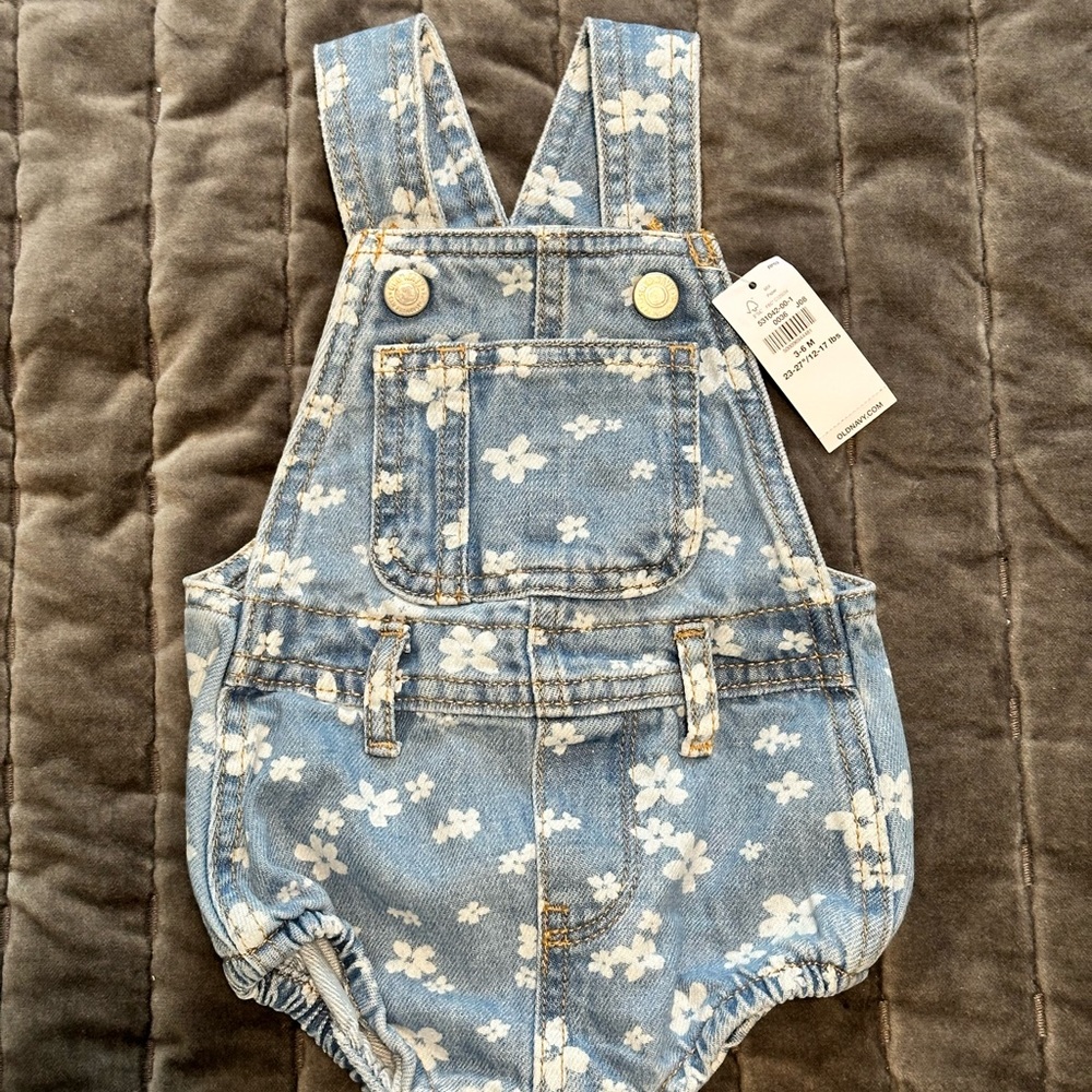 Old Navy Blue and White Floral Overalls